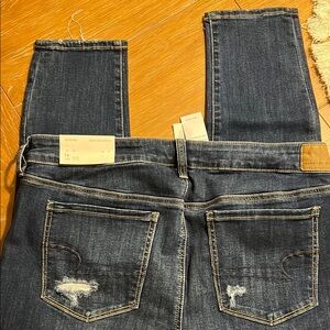 American Eagle Blue Jeggings Distressed Denim